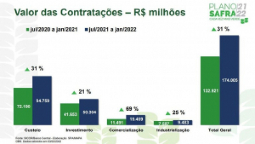 Contratações totais do crédito rural somam R$ 174 bilhões em sete meses, com alta de 31%