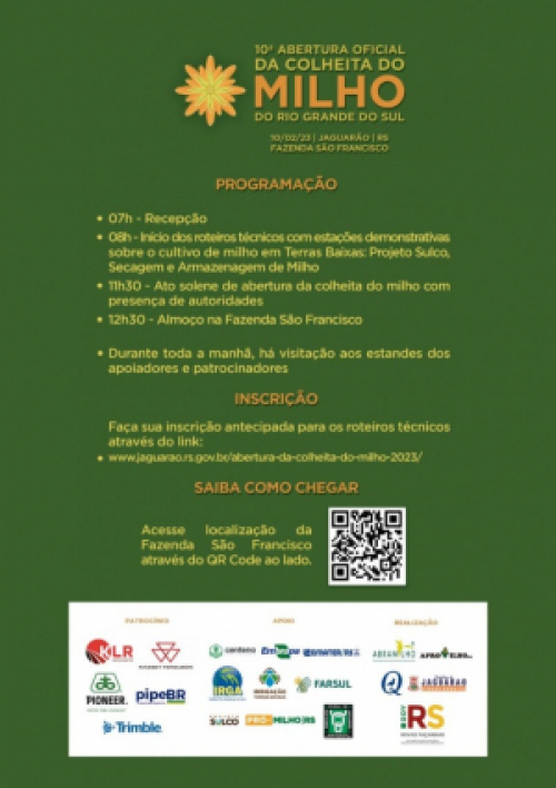 Abertura Oficial da Colheita do Milho marcada para 10 de fevereiro em Jaguarão